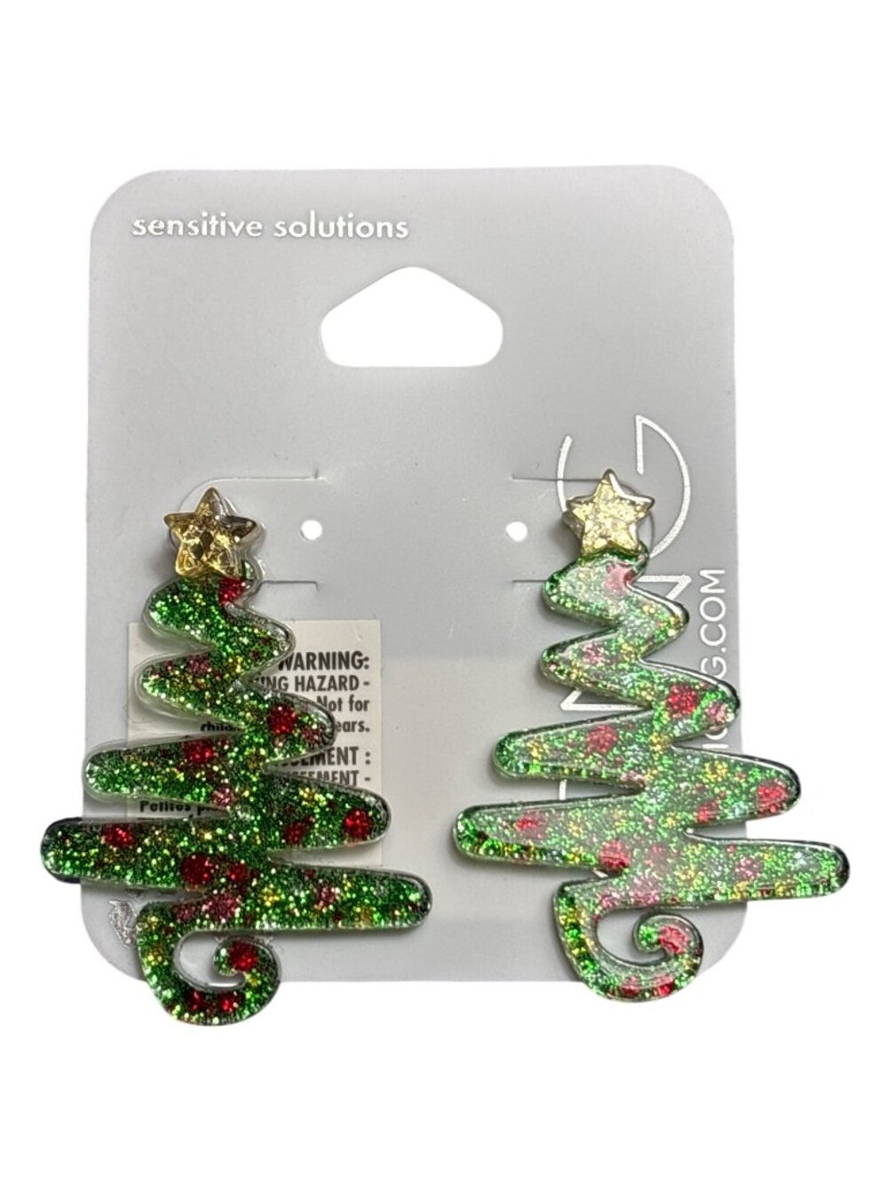 Icing Acrylic Dangle Christmas Tree Earrings Glitter Whimsical 1 5/8 New